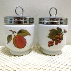 X2 Royal Worcester Evesham 4" King Egg Coddler Peach Berries Porcelain England